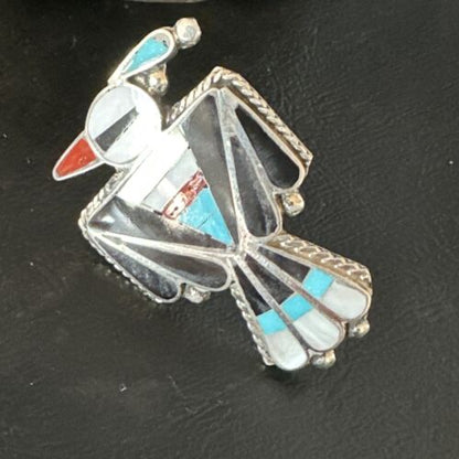 Zuni Turquoise Onyx Peyote Bird Inlay Ring | Sterling Silver | Sz 8 | 15391