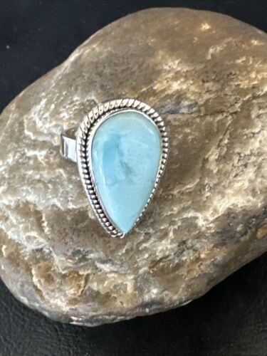 Navajo Blue Larimar Ring | Sterling Silver | Sz 9 | Authentic Native American Handmade | 17591