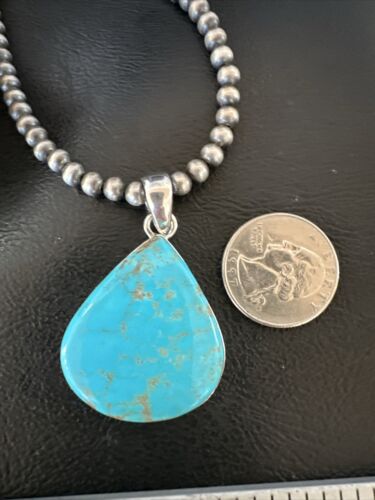 Navajo Blue Kingman Turquoise Pendant Necklace | Sterling Silver | 20" | Authentic Native American Handmade | 17001