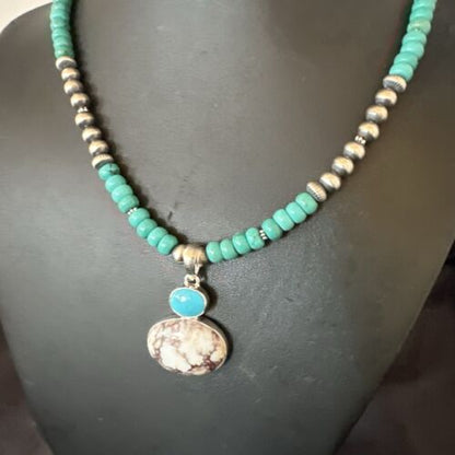 Navajo Wild Horse | Blue Kingman Turquoise Pendant Necklace | Sterling Silver | Native American Handmade | 17572