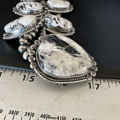 Handmade Navajo White Buffalo Turquoise Choker Necklace | Sterling Silver | 15409