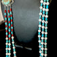 Navajo Blue Turquoise 3-Strand Coral Pendant Necklace | Sterling Silver | Authentic Native American Handmade | 15516