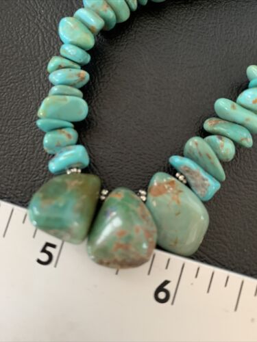 Navajo Blue Green Turquoise Necklace | Sterling Silver | 16" | Authentic Native American Handmade | 12915