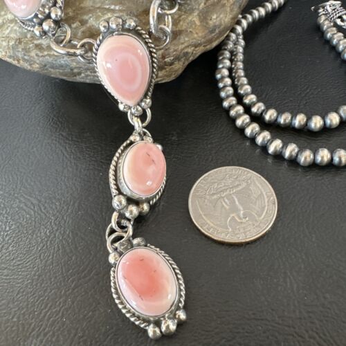 Navajo Pink Conch Lariat Necklace | Sterling Silver Pendant | 30" | Authentic Native American Handmade | 15870
