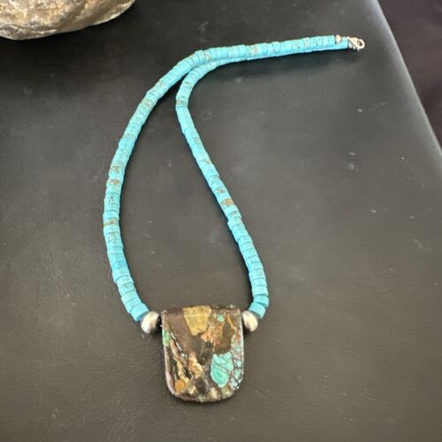 Navajo SpiderWeb Turquoise Heishi Pearls Necklace | Sterling Silver | 20" | Authentic Native American Handmade | 17093