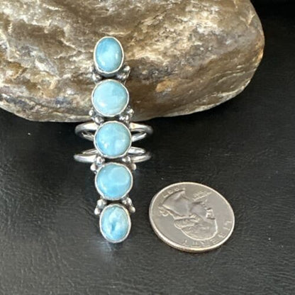 Navajo Blue Larimar Multi-Stone Cluster Ring | Authentic Native American Sterling Silver | Multi-Stone | Sz 7.5 | 17556