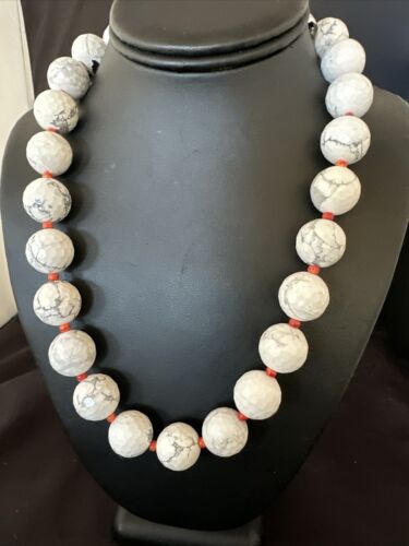 Navajo White Howlite Spiny Oyster Beads Necklace | Sterling Silver | 21" | Authentic Native American Handmade | 16819