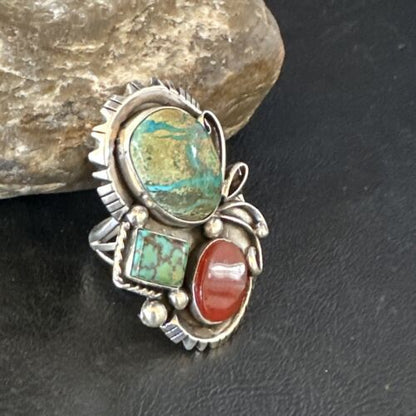 Navajo Blue Turquoise Cluster Ring | Authentic Native American Sterling Silver | Multi-Stone | Sz 10 | 14840 - Masha USA