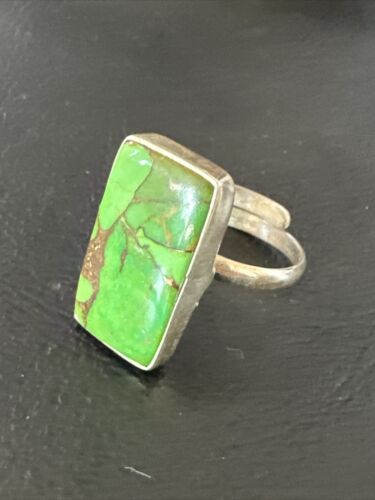 Adjustable Navajo Green Mojave Turquoise Ring | Sterling Silver | Sz 10 | Authentic Native American Handmade | 15709
