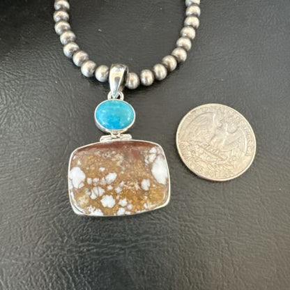 Men's Wild Horse Blue Kingman Turquoise Necklace | Sterling Silver SW Pendant | 17325