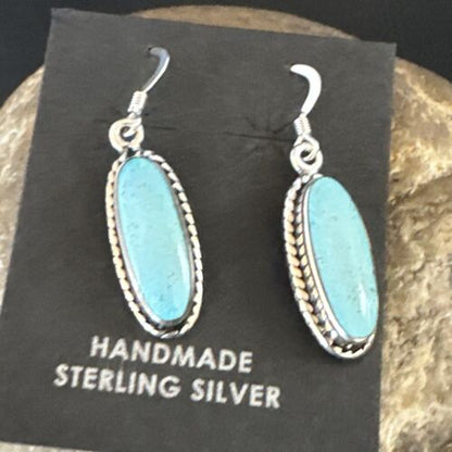Women's Blue Dry Creek Turquoise Dangle Earrings | Navajo Sterling Silver | Authentic Native American Handmade | 16510