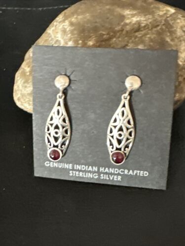 Navajo Burgundy Carnelian Dangle Earrings | Sterling Silver | Authentic Native American Handmade | 14926