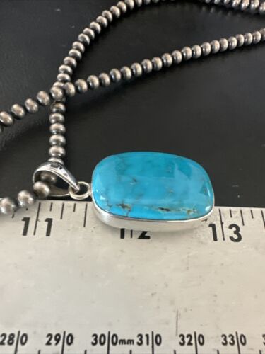Navajo Blue Kingman Turquoise Pendant Necklace | Sterling Silver | 20" | Authentic Native American Handmade | 16695