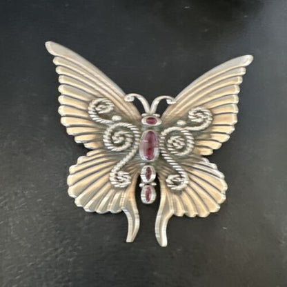 Navajo Butterfly Purple Spiny Oyster Pin Pendant | Sterling Silver | Authentic Native American Handmade | 15233