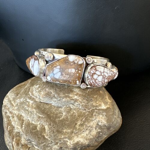 Men's Women's Wild Horse Turquoise Cuff Bracelet | Navajo Sterling Silver | Authentic Native American Handmade | 16938
