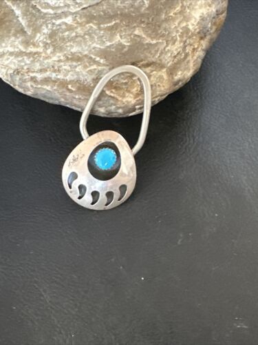 Bearpaw Kingman Turquoise Keyring | Navajo Sterling Silver | Authentic Native American Handmade | 14875