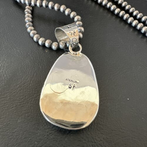 Navajo Green Gaspeite Pendant Necklace | Sterling Silver | Authentic Native American Handmade | 16359