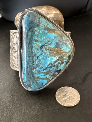 Navajo Blue Turquoise Cuff Bracelet | Sterling Silver | Authentic Native American Handmade | 15986