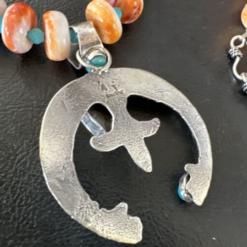 Navajo Blue Turquoise Spiny Oyster Naja Pendant Necklace | Sterling Silver | Authentic Native American Handmade | 16262