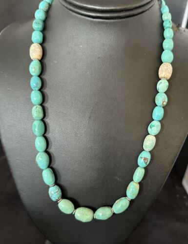 Graduated Blue Turquoise Navajo Pearls Necklace | Sterling Silver | Authentic Native American | 20" | 16952