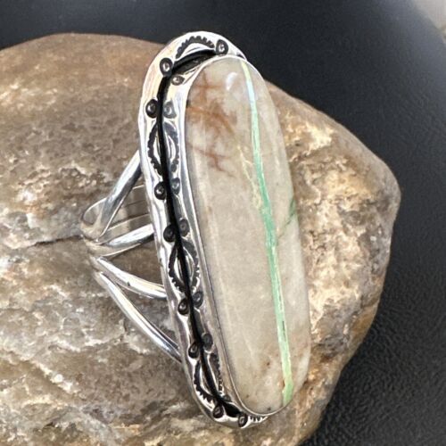 Navajo Ribbon Boulder Green Turquoise Ring | Sterling Silver | Sz 11 | 16475