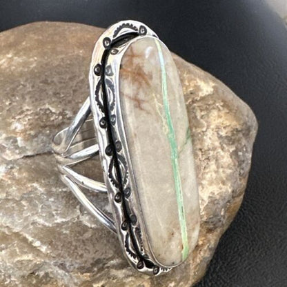Navajo Ribbon Boulder Green Turquoise Ring | Sterling Silver | Sz 11 | 16475