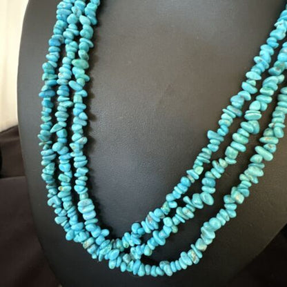 Blue Kingman Nugget Turquoise Necklace | 3-Strand Navajo Sterling Silver | 20" | 15340