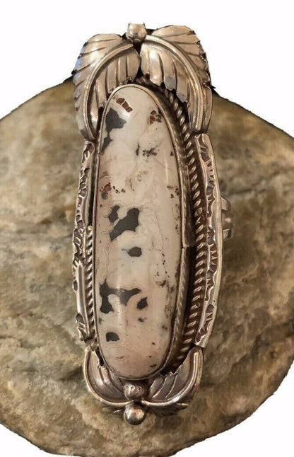 Navajo White Buffalo Turquoise Ring | Sterling Silver | Sz 10.5 | Authentic Native American Handmade | 314