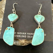 Navajo Blue Kingman Turquoise Dangle Earrings | Sterling Silver | Authentic Native American Handmade | 15118