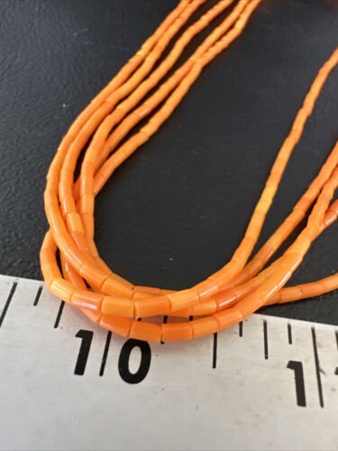 Navajo Orange Coral Tube Heishi Bead Necklace | 5 Strand | Sterling Silver | 20" | 16066