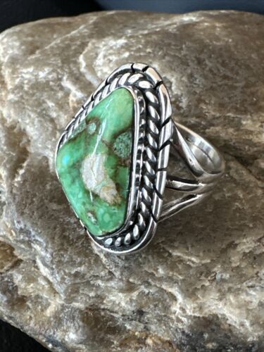 Women's Green Sonoran Turquoise Ring | Navajo Sterling Silver | Sz 8.5 | Authentic Native American Handmade | 16394
