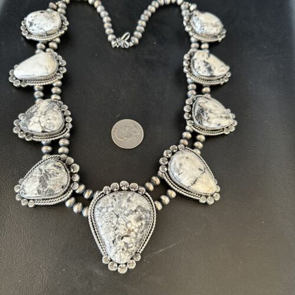 Handmade Navajo White Buffalo Turquoise Choker Necklace | Sterling Silver | 15410 - Masha USA