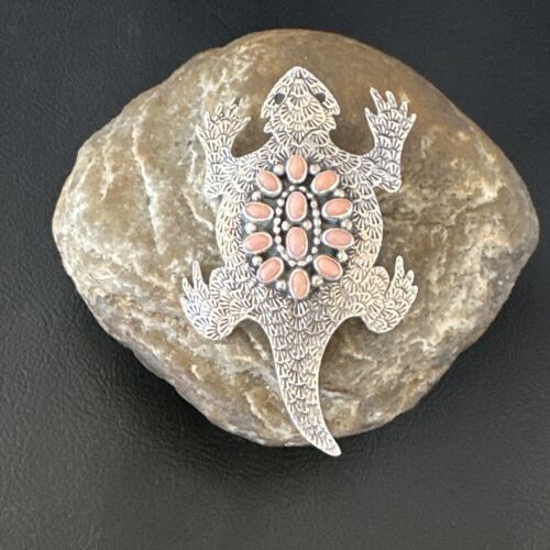 Navajo Pink Coral Horny Toad Pin | Handmade Stamped | Authentic Native American | LC 15670