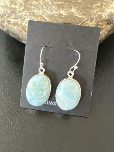 Navajo Blue Larimar Dangle Earrings | Sterling Silver | Authentic Native American Handmade | 17297