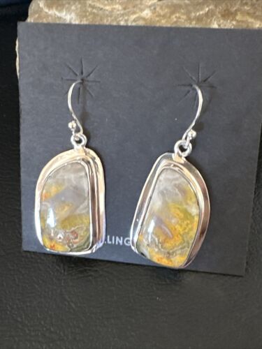 Navajo Bumblebee Jasper Earrings | Sterling Silver | Authentic Native American Handmade | 15829