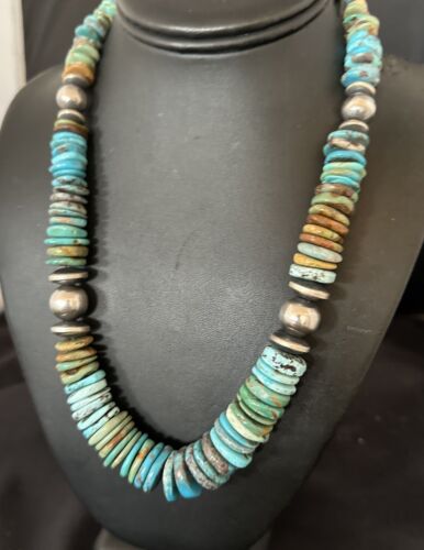 Navajo Blue Green Turquoise Necklace | Sterling Silver | Authentic Native American | 21" | 16959