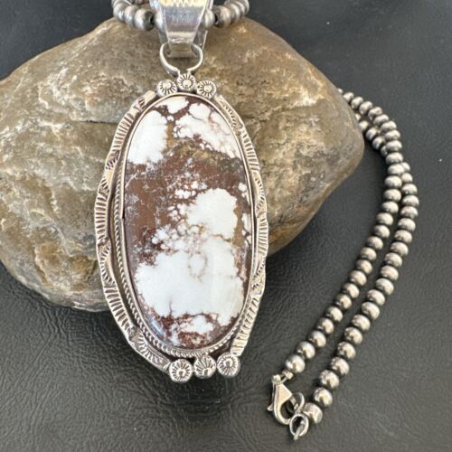 Navajo Wild Horse Turquoise Pendant Necklace | Sterling Silver | Authentic Native American Handmade | 17114
