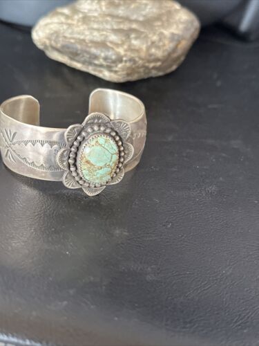 XL Men's Blue #8 Turquoise Cuff Bracelet | Navajo Sterling Silver | Authentic Native American Handmade | 15855