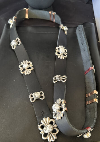 Men's White Buffalo Turquoise Concho Belt | Sterling Silver Navajo Tufa | Authentic Native American Handmade | 16684