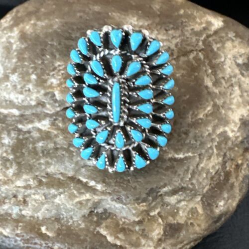 Navajo Blue Turquoise Cluster Ring | Authentic Native American Sterling Silver | Multi-Stone | Adjustable Sz 7 | 15703