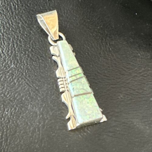 Navajo White Opal Inlay Pendant | Sterling Silver | Authentic Native American Handmade | 15678