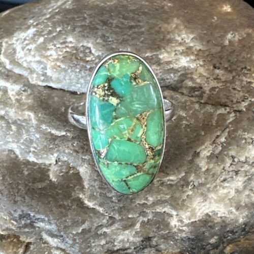 Navajo Green Mojave Turquoise Ring | Sterling Silver | Sz 7 | Authentic Native American Handmade | 15927