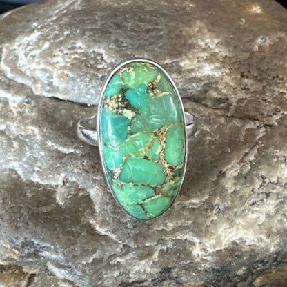 Navajo Green Mojave Turquoise Ring | Sterling Silver | Sz 8 | Authentic Native American Handmade | 15922