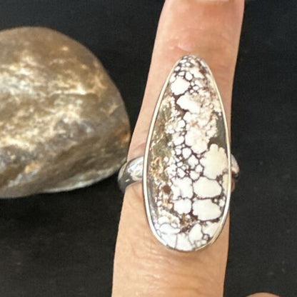 Navajo Wild Horse Turquoise Ring | Sterling Silver | Sz 8 Adjustable | Authentic Native American Handmade | 15554