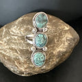Navajo Blue Spiderweb Turquoise 3-Stone Ring | Authentic Native American Sterling Silver | Multi-Stone | Sz 9 | 16706