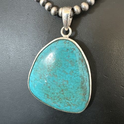Men's Navajo Blue Spiderweb Turquoise Pendant Necklace | Sterling Silver | Native American Handmade | 16205