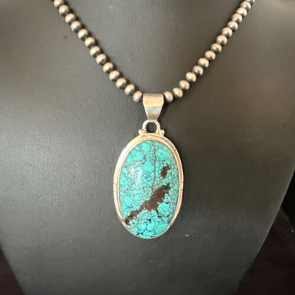 Men's Navajo Blue Spiderweb Turquoise Pendant Necklace | Sterling Silver | Native American Handmade | 16192