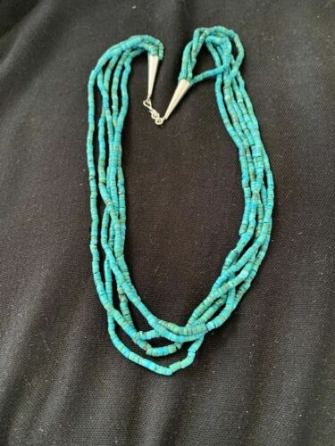 Native American Navajo Turquoise Heishi Necklace | Sterling Silver 5 Strand 2mm | 20" | 205