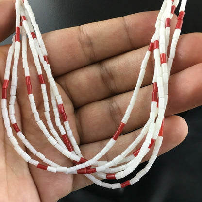 Men's Navajo Red White Coral Heishi Necklace | Sterling Silver | 6 Strand | 18" | 10147