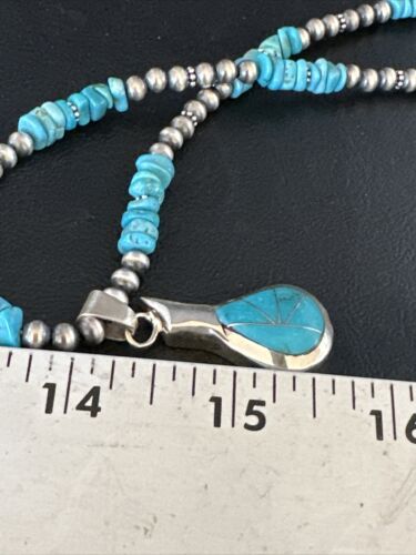 Navajo Kingman Turquoise Pendant Necklace | Sterling Silver | Native American Handmade | 14830